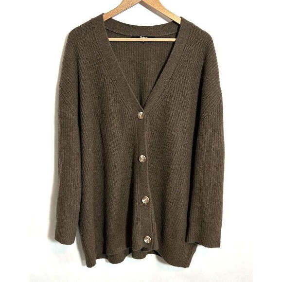 Quince Mongolian Cashmere Oversized Boyfriend Cardigan Sweater L Brown - Picture 2 of 6